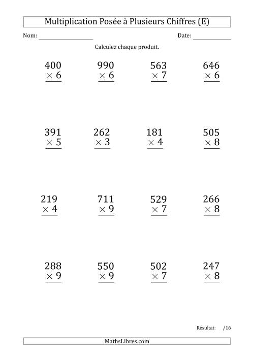 Multiplication d'un Nombre à 3 Chiffres par un Nombre à 1 Chiffre (Gros Caractère) avec une Espace comme Séparateur de Milliers (E)