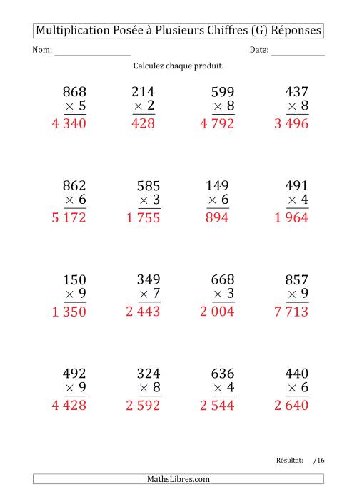 Multiplication d'un Nombre à 3 Chiffres par un Nombre à 1 Chiffre (Gros Caractère) avec une Espace comme Séparateur de Milliers (G) page 2