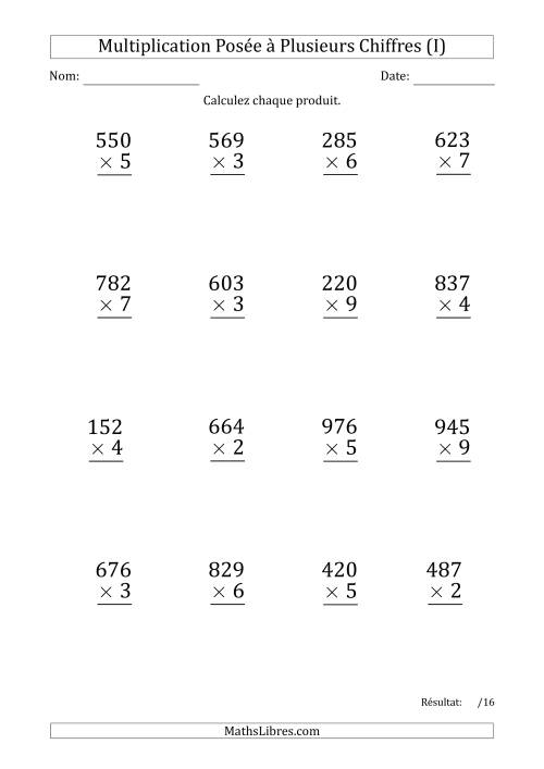 Multiplication d'un Nombre à 3 Chiffres par un Nombre à 1 Chiffre (Gros Caractère) avec une Espace comme Séparateur de Milliers (I)