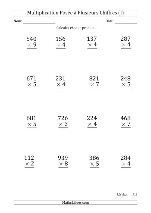 Multiplication d'un Nombre à 3 Chiffres par un Nombre à 1 Chiffre (Gros Caractère) avec une Espace comme Séparateur de Milliers (J)