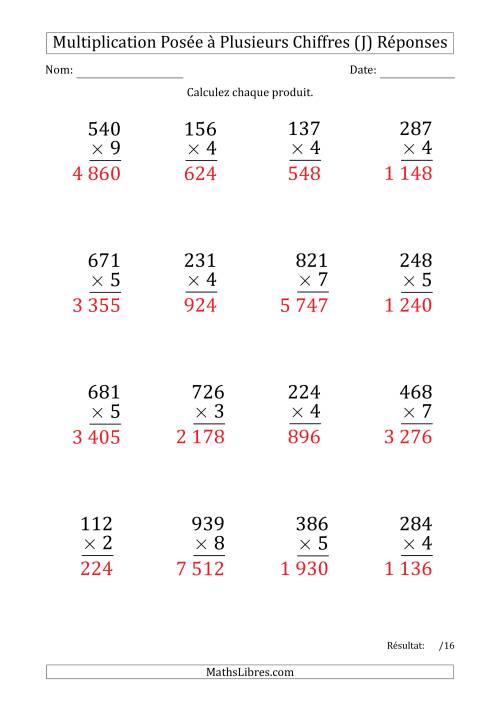 Multiplication d'un Nombre à 3 Chiffres par un Nombre à 1 Chiffre (Gros Caractère) avec une Espace comme Séparateur de Milliers (J) page 2