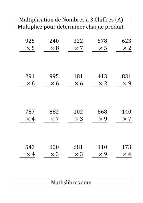 Multiplication de Nombres à 3 Chiffres par des Nombres à 1 Chiffre (Grand Format) (Grand Format)