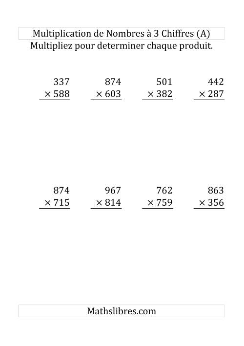 Multiplication de Nombres à 3 Chiffres par des Nombres à 3 Chiffres (Grand Format) (Grand Format)