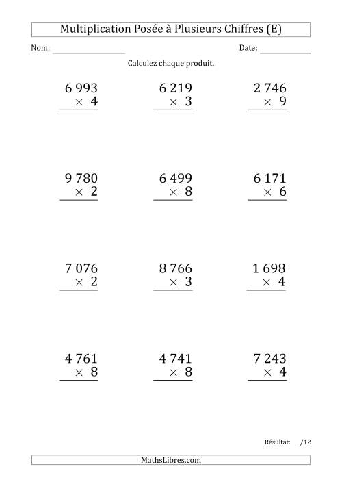 Multiplication d'un Nombre à 4 Chiffres par un Nombre à 1 Chiffre (Gros Caractère) avec une Espace comme Séparateur de Milliers (E)
