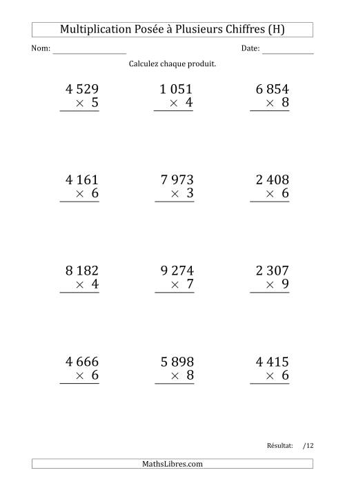 Multiplication d'un Nombre à 4 Chiffres par un Nombre à 1 Chiffre (Gros Caractère) avec une Espace comme Séparateur de Milliers (H)
