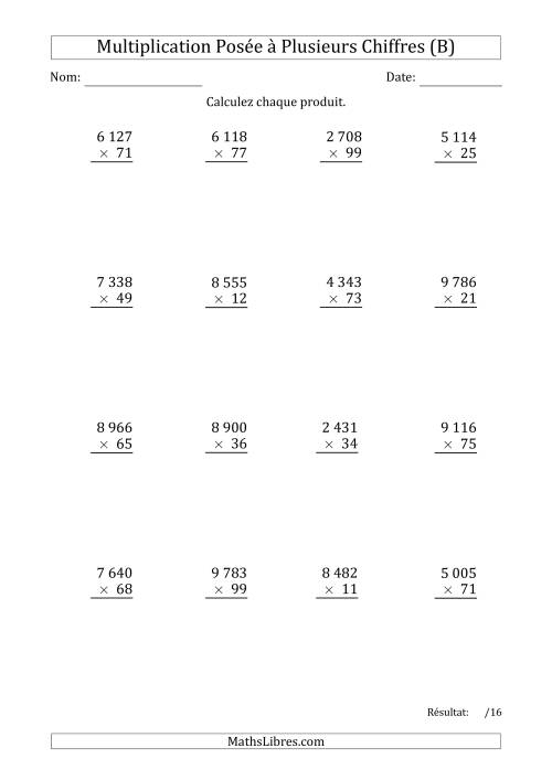 Multiplication d'un Nombre à 4 Chiffres par un Nombre à 2 Chiffres avec une Espace comme Séparateur de Milliers (B)
