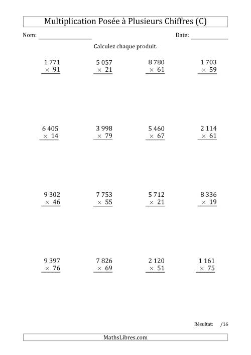 Multiplication d'un Nombre à 4 Chiffres par un Nombre à 2 Chiffres avec une Espace comme Séparateur de Milliers (C)