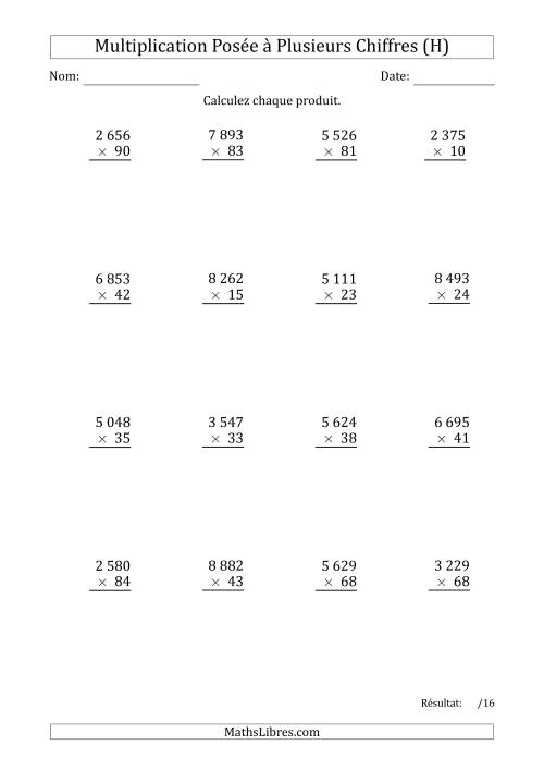 Multiplication d'un Nombre à 4 Chiffres par un Nombre à 2 Chiffres avec une Espace comme Séparateur de Milliers (H)