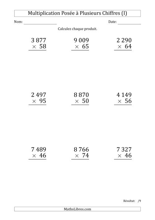 Multiplication d'un Nombre à 4 Chiffres par un Nombre à 2 Chiffres (Gros Caractère) avec une Espace comme Séparateur de Milliers (I)