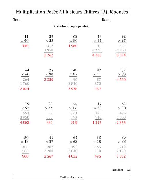Multiplication d'un Nombre à 2 Chiffres par un Nombre à 2 Chiffres avec une Espace comme Séparateur de Milliers (B) page 2