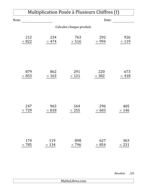 Multiplication d'un Nombre à 3 Chiffres par un Nombre à 3 Chiffres avec une Espace comme Séparateur de Milliers (I)