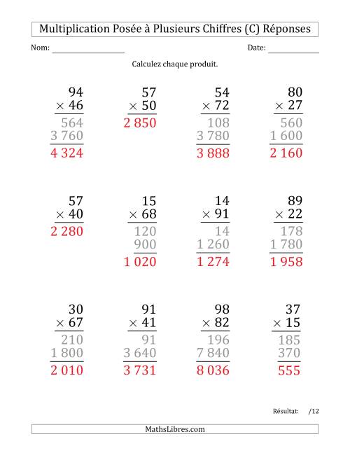 Multiplication d'un Nombre à 2 Chiffres par un Nombre à 2 Chiffres (Gros Caractère) avec une Espace comme Séparateur de Milliers (C) page 2