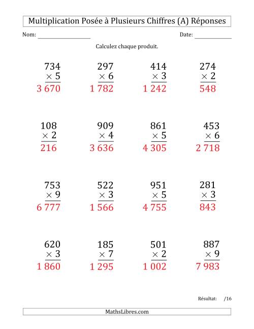Multiplication d'un Nombre à 3 Chiffres par un Nombre à 1 Chiffre (Gros Caractère) avec une Espace comme Séparateur de Milliers (A) page 2