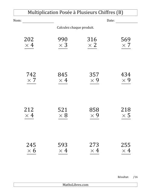 Multiplication d'un Nombre à 3 Chiffres par un Nombre à 1 Chiffre (Gros Caractère) avec une Espace comme Séparateur de Milliers (B)