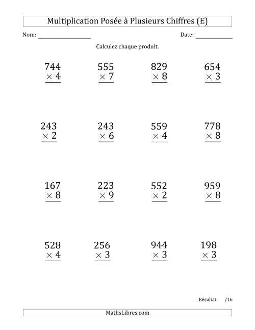 Multiplication d'un Nombre à 3 Chiffres par un Nombre à 1 Chiffre (Gros Caractère) avec une Espace comme Séparateur de Milliers (E)