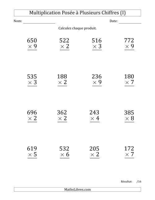 Multiplication d'un Nombre à 3 Chiffres par un Nombre à 1 Chiffre (Gros Caractère) avec une Espace comme Séparateur de Milliers (I)
