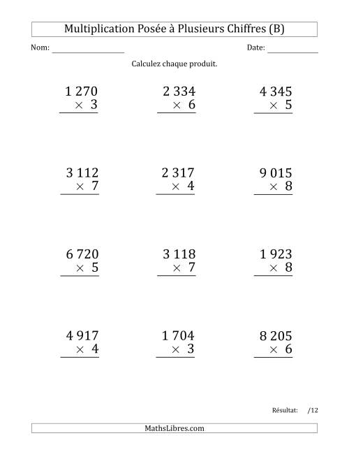 Multiplication d'un Nombre à 4 Chiffres par un Nombre à 1 Chiffre (Gros Caractère) avec une Espace comme Séparateur de Milliers (B)