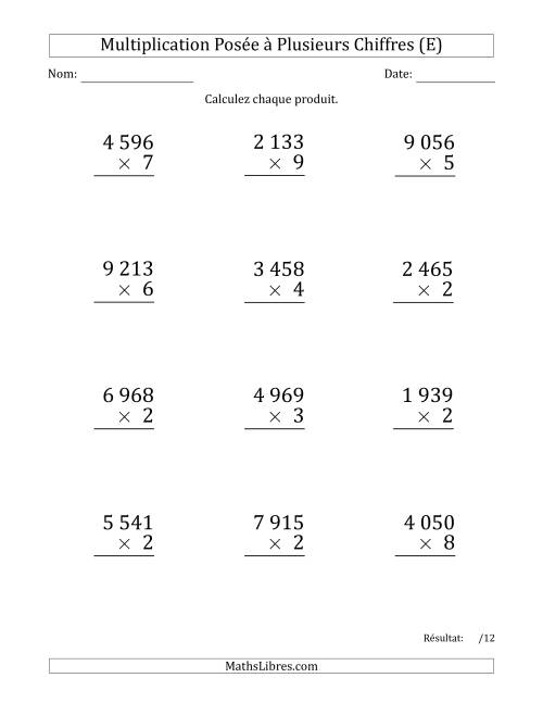 Multiplication d'un Nombre à 4 Chiffres par un Nombre à 1 Chiffre (Gros Caractère) avec une Espace comme Séparateur de Milliers (E)