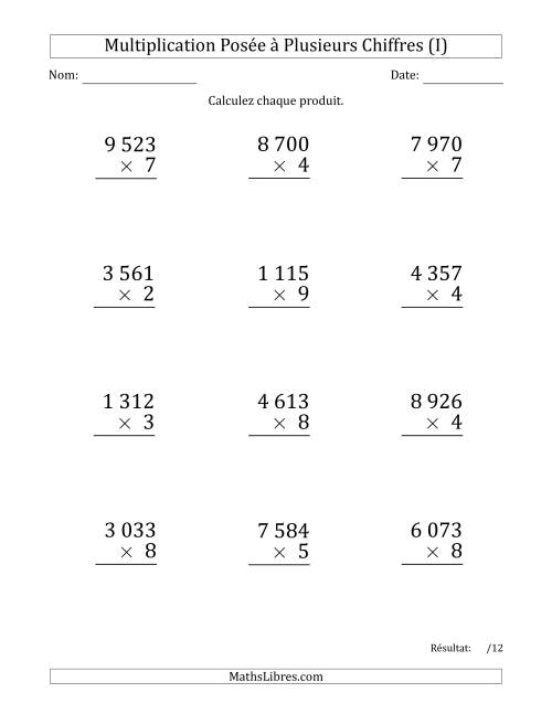 Multiplication d'un Nombre à 4 Chiffres par un Nombre à 1 Chiffre (Gros Caractère) avec une Espace comme Séparateur de Milliers (I)