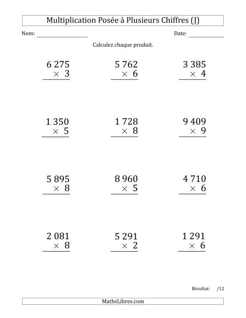 Multiplication d'un Nombre à 4 Chiffres par un Nombre à 1 Chiffre (Gros Caractère) avec une Espace comme Séparateur de Milliers (J)