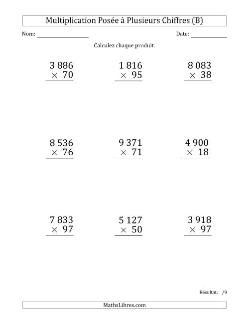 Multiplication d'un Nombre à 4 Chiffres par un Nombre à 2 Chiffres (Gros Caractère) avec une Espace comme Séparateur de Milliers (B)