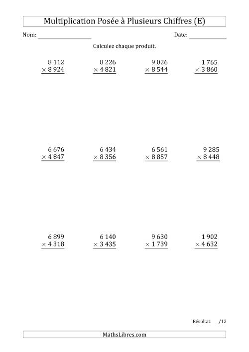 Multiplication d'un Nombre à 4 Chiffres par un Nombre à 4 Chiffres avec une Espace comme Séparateur de Milliers (E)