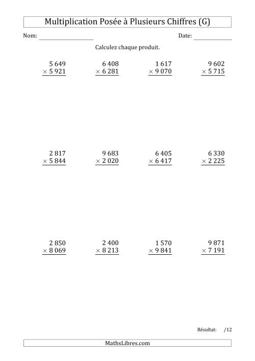Multiplication d'un Nombre à 4 Chiffres par un Nombre à 4 Chiffres avec une Espace comme Séparateur de Milliers (G)