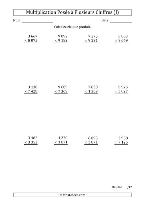 Multiplication d'un Nombre à 4 Chiffres par un Nombre à 4 Chiffres avec une Espace comme Séparateur de Milliers (J)