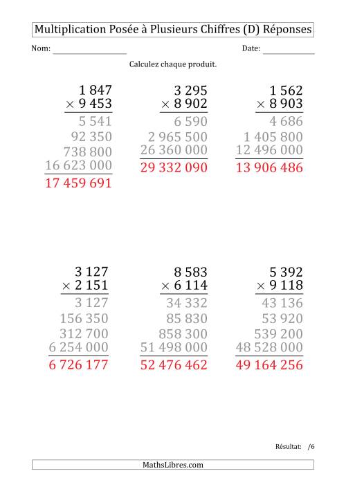 Multiplication d'un Nombre à 4 Chiffres par un Nombre à 4 Chiffres (Gros Caractère) avec une Espace comme Séparateur de Milliers (D) page 2