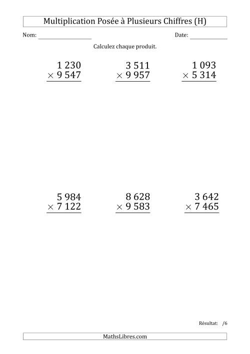 Multiplication d'un Nombre à 4 Chiffres par un Nombre à 4 Chiffres (Gros Caractère) avec une Espace comme Séparateur de Milliers (H)