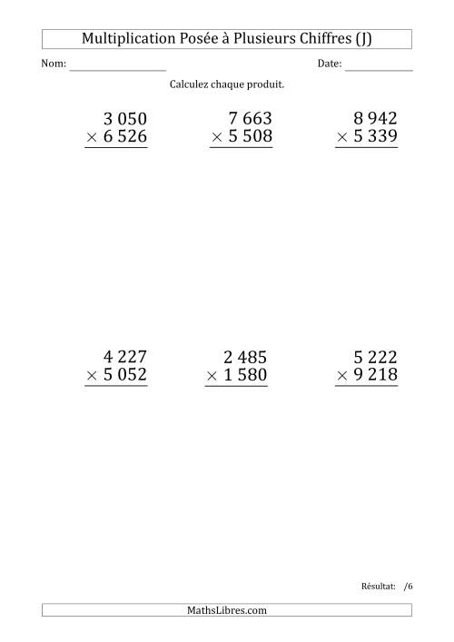 Multiplication d'un Nombre à 4 Chiffres par un Nombre à 4 Chiffres (Gros Caractère) avec une Espace comme Séparateur de Milliers (J)