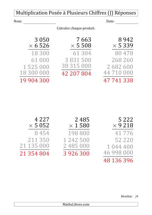 Multiplication d'un Nombre à 4 Chiffres par un Nombre à 4 Chiffres (Gros Caractère) avec une Espace comme Séparateur de Milliers (J) page 2
