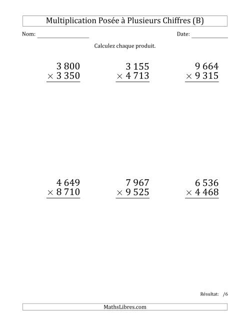 Multiplication d'un Nombre à 4 Chiffres par un Nombre à 4 Chiffres (Gros Caractère) avec une Espace comme Séparateur de Milliers (B)