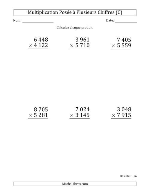 Multiplication d'un Nombre à 4 Chiffres par un Nombre à 4 Chiffres (Gros Caractère) avec une Espace comme Séparateur de Milliers (C)