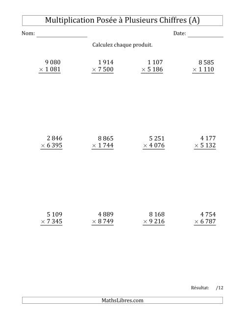 Multiplication d'un Nombre à 4 Chiffres par un Nombre à 4 Chiffres avec une Espace comme Séparateur de Milliers (A)