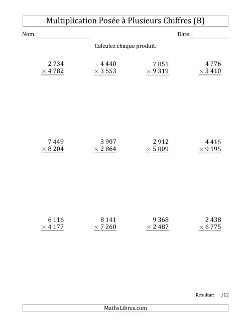 Multiplication d'un Nombre à 4 Chiffres par un Nombre à 4 Chiffres avec une Espace comme Séparateur de Milliers (B)