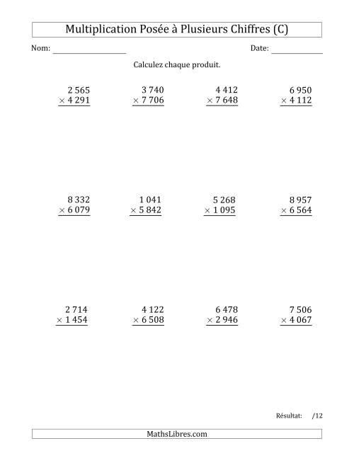 Multiplication d'un Nombre à 4 Chiffres par un Nombre à 4 Chiffres avec une Espace comme Séparateur de Milliers (C)