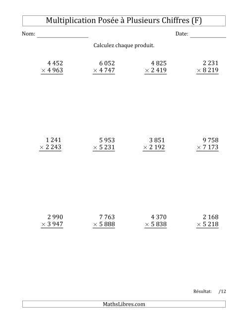 Multiplication d'un Nombre à 4 Chiffres par un Nombre à 4 Chiffres avec une Espace comme Séparateur de Milliers (F)