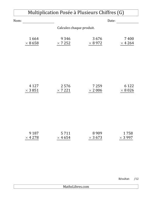 Multiplication d'un Nombre à 4 Chiffres par un Nombre à 4 Chiffres avec une Espace comme Séparateur de Milliers (G)