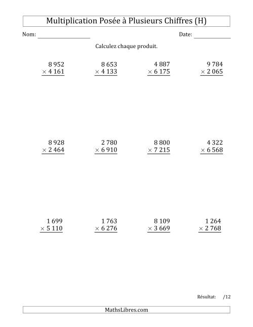 Multiplication d'un Nombre à 4 Chiffres par un Nombre à 4 Chiffres avec une Espace comme Séparateur de Milliers (H)