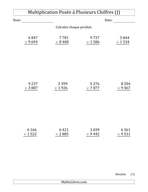 Multiplication d'un Nombre à 4 Chiffres par un Nombre à 4 Chiffres avec une Espace comme Séparateur de Milliers (J)