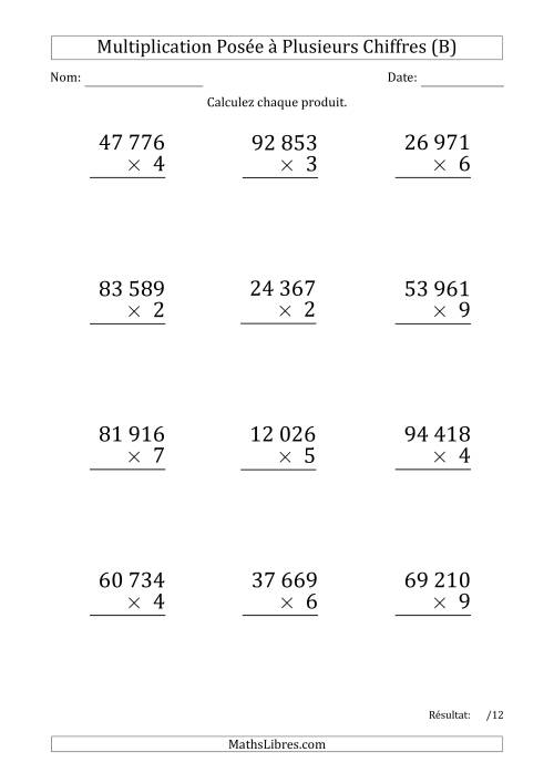 Multiplication d'un Nombre à 5 Chiffres par un Nombre à 1 Chiffre (Gros Caractère) avec une Espace comme Séparateur de Milliers (B)