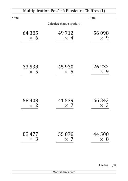 Multiplication d'un Nombre à 5 Chiffres par un Nombre à 1 Chiffre (Gros Caractère) avec une Espace comme Séparateur de Milliers (I)
