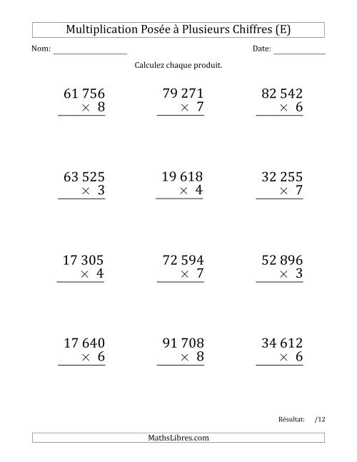 Multiplication d'un Nombre à 5 Chiffres par un Nombre à 1 Chiffre (Gros Caractère) avec une Espace comme Séparateur de Milliers (E)