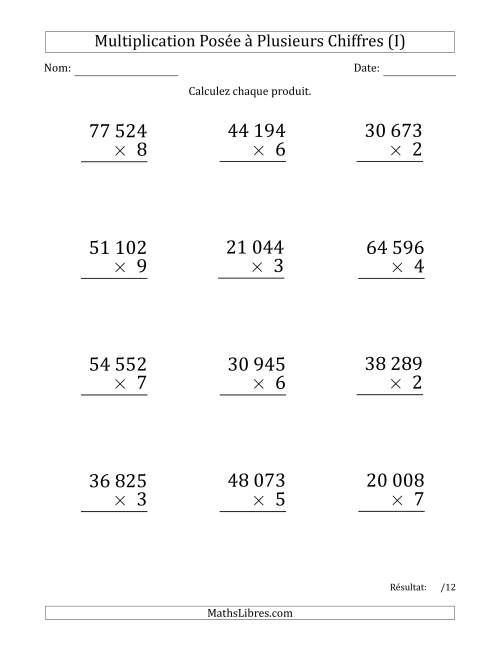 Multiplication d'un Nombre à 5 Chiffres par un Nombre à 1 Chiffre (Gros Caractère) avec une Espace comme Séparateur de Milliers (I)