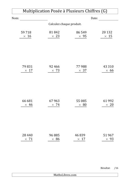 Multiplication d'un Nombre à 5 Chiffres par un Nombre à 2 Chiffres avec une Espace comme Séparateur de Milliers (G)