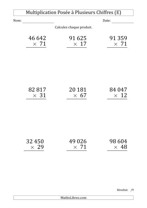 Multiplication d'un Nombre à 5 Chiffres par un Nombre à 2 Chiffres (Gros Caractère) avec une Espace comme Séparateur de Milliers (E)