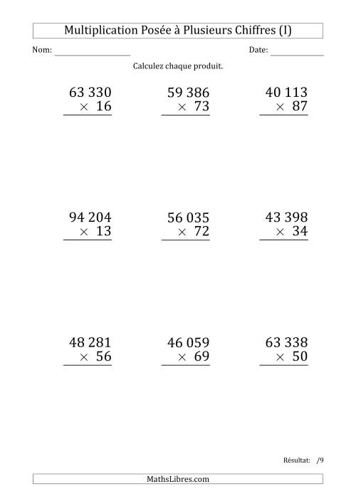 Multiplication d'un Nombre à 5 Chiffres par un Nombre à 2 Chiffres (Gros Caractère) avec une Espace comme Séparateur de Milliers (I)