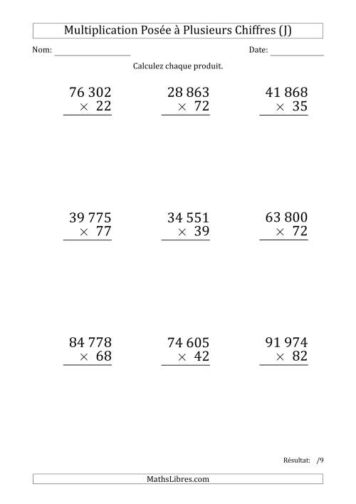 Multiplication d'un Nombre à 5 Chiffres par un Nombre à 2 Chiffres (Gros Caractère) avec une Espace comme Séparateur de Milliers (J)