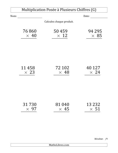 Multiplication d'un Nombre à 5 Chiffres par un Nombre à 2 Chiffres (Gros Caractère) avec une Espace comme Séparateur de Milliers (G)
